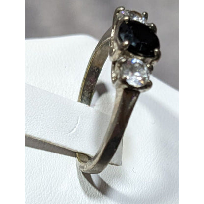 Elegant Gothic Silver Tone Ring With Black And Clear Stones Size 6 3/4