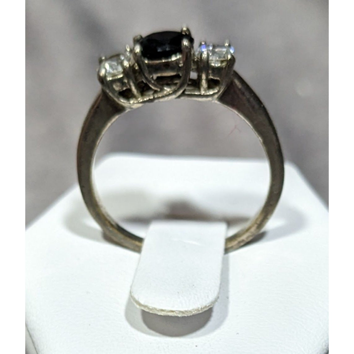 Elegant Gothic Silver Tone Ring With Black And Clear Stones Size 6 3/4