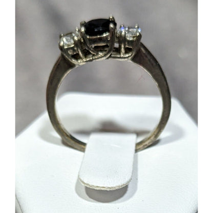 Elegant Gothic Silver Tone Ring With Black And Clear Stones Size 6 3/4