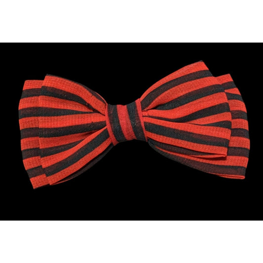 Red And Black Striped Fabric Bow Shaped Brooch/Hair Clip