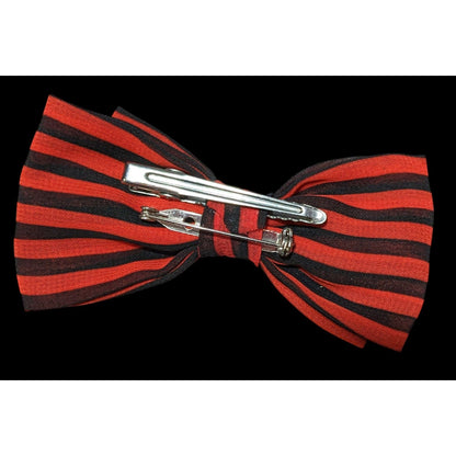 Red And Black Striped Fabric Bow Shaped Brooch/Hair Clip