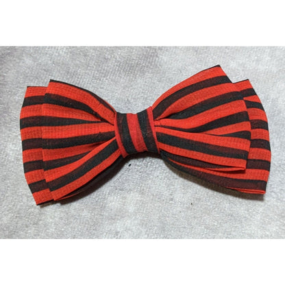 Red And Black Striped Fabric Bow Shaped Brooch/Hair Clip