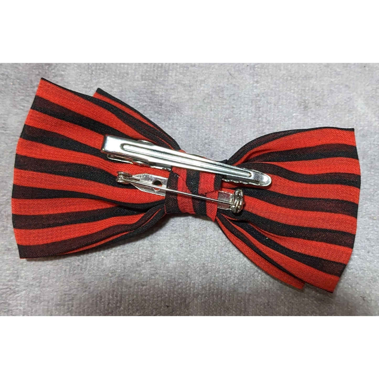 Red And Black Striped Fabric Bow Shaped Brooch/Hair Clip