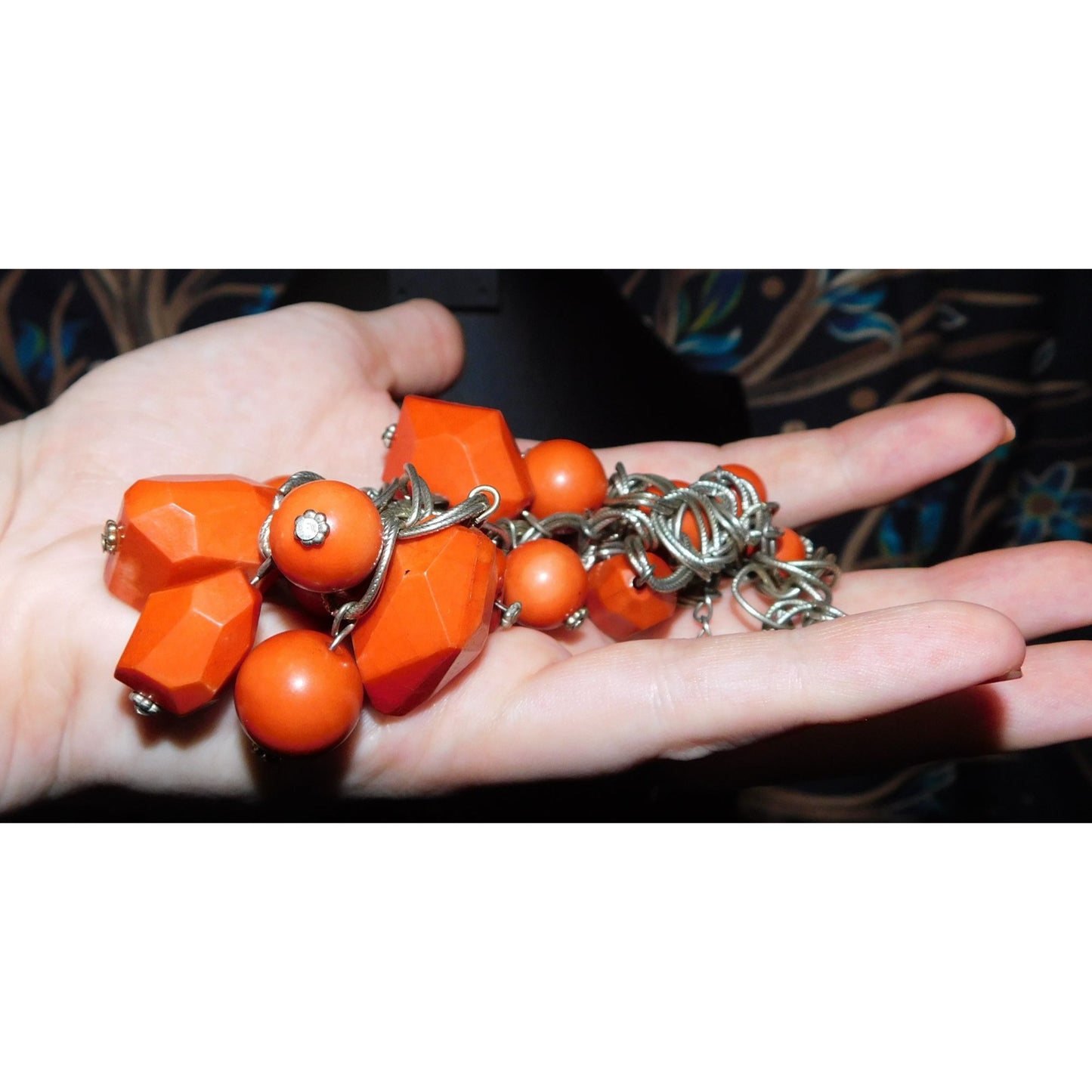 Chunky Retro Orange Fringe Beaded Necklace