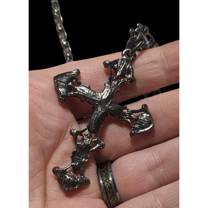 Glam Goth Rhinestone Cross Pendant Necklace