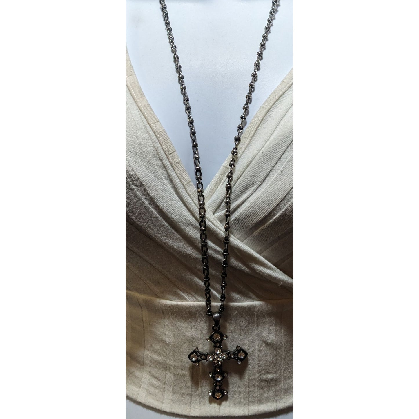 Glam Goth Rhinestone Cross Pendant Necklace