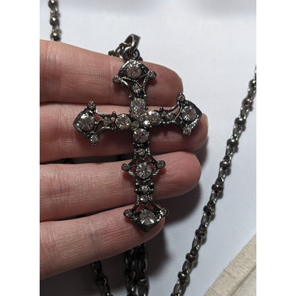 Glam Goth Rhinestone Cross Pendant Necklace