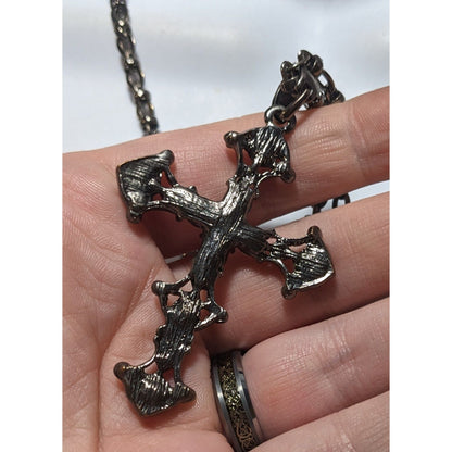 Glam Goth Rhinestone Cross Pendant Necklace