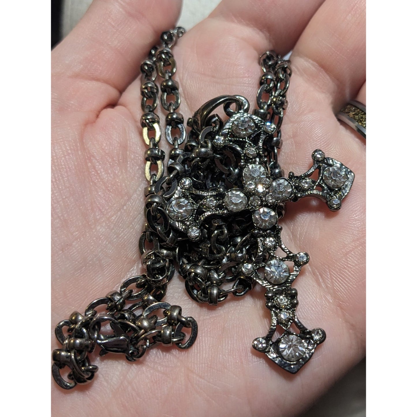 Glam Goth Rhinestone Cross Pendant Necklace