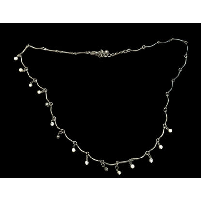 Silver-Tone Necklace With Dangling Crystal Accents & Adjustable Chain