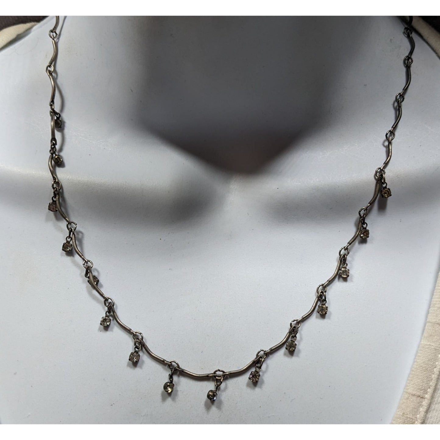 Silver-Tone Necklace With Dangling Crystal Accents & Adjustable Chain