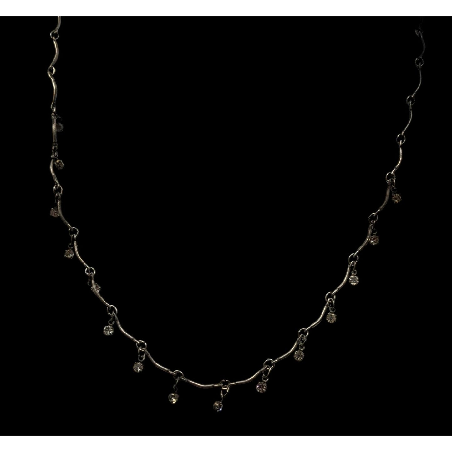 Silver-Tone Necklace With Dangling Crystal Accents & Adjustable Chain