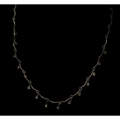 Silver-Tone Necklace With Dangling Crystal Accents & Adjustable Chain