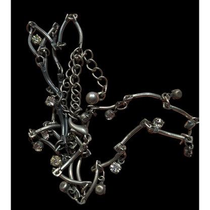 Silver-Tone Necklace With Dangling Crystal Accents & Adjustable Chain