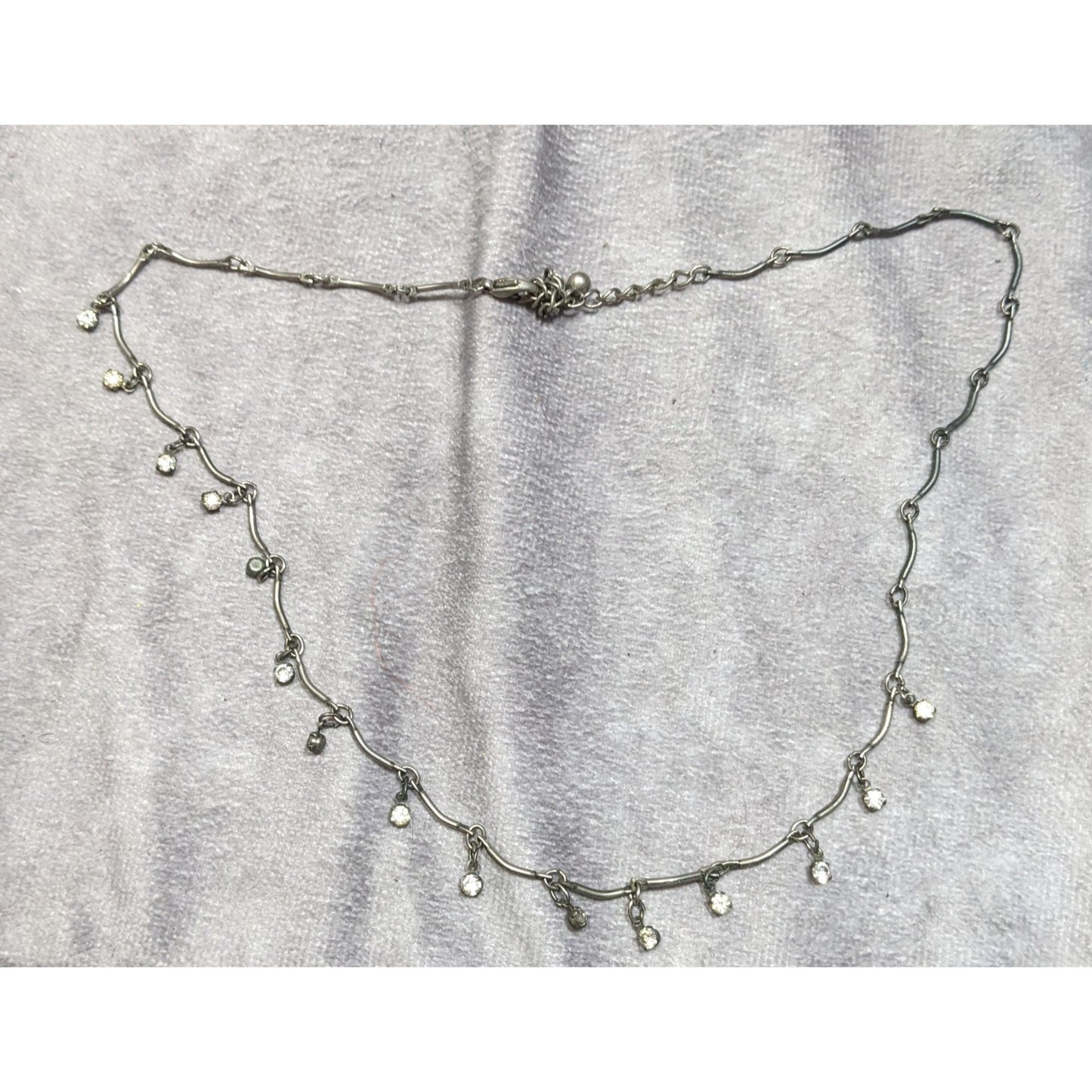Silver-Tone Necklace With Dangling Crystal Accents & Adjustable Chain