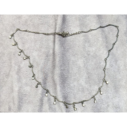 Silver-Tone Necklace With Dangling Crystal Accents & Adjustable Chain