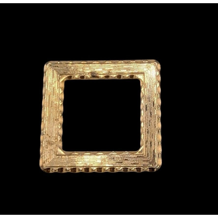 Vintage Open Square Gold Tone Textured Brooch