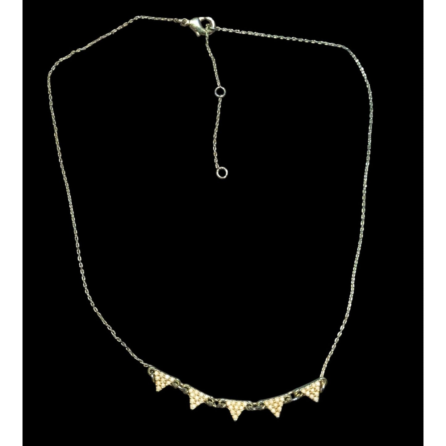 Dainty Five Triangle Pendant Necklace With Cream Beaded Accents & Adjustable Chain