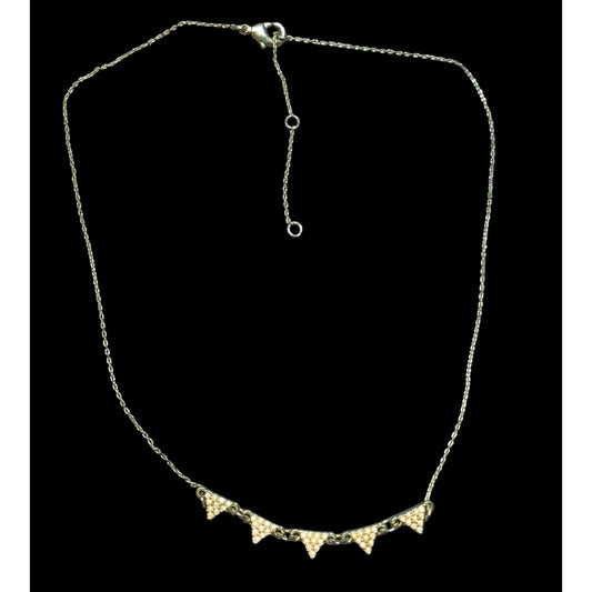 Dainty Five Triangle Pendant Necklace With Cream Beaded Accents & Adjustable Chain