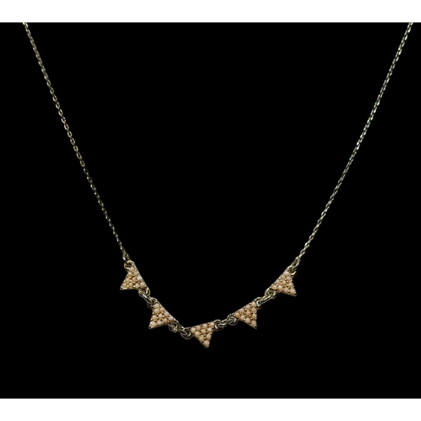 Dainty Five Triangle Pendant Necklace With Cream Beaded Accents & Adjustable Chain
