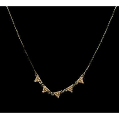 Dainty Five Triangle Pendant Necklace With Cream Beaded Accents & Adjustable Chain