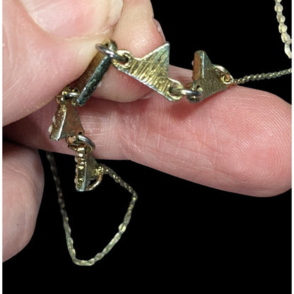 Dainty Five Triangle Pendant Necklace With Cream Beaded Accents & Adjustable Chain