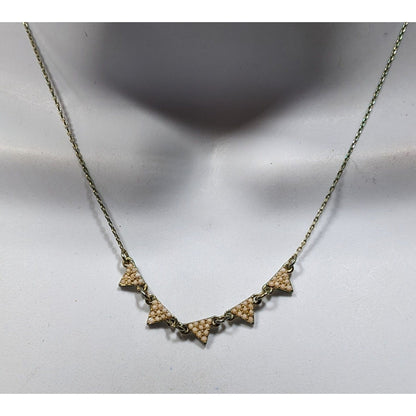 Dainty Five Triangle Pendant Necklace With Cream Beaded Accents & Adjustable Chain