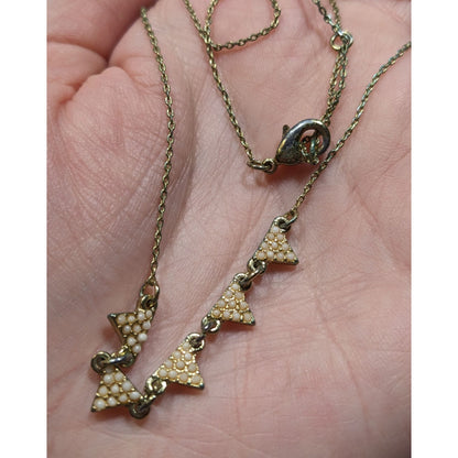 Dainty Five Triangle Pendant Necklace With Cream Beaded Accents & Adjustable Chain
