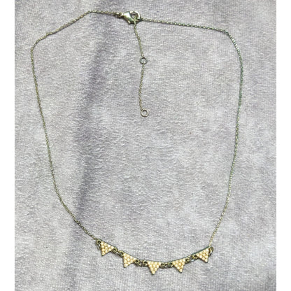 Dainty Five Triangle Pendant Necklace With Cream Beaded Accents & Adjustable Chain