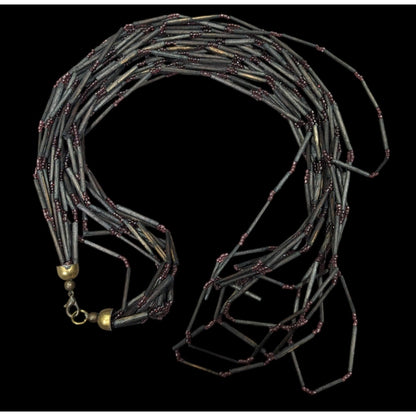 Vintage Black Wood And Glass Multistrand Necklace