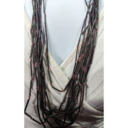 Vintage Black Wood And Glass Multistrand Necklace
