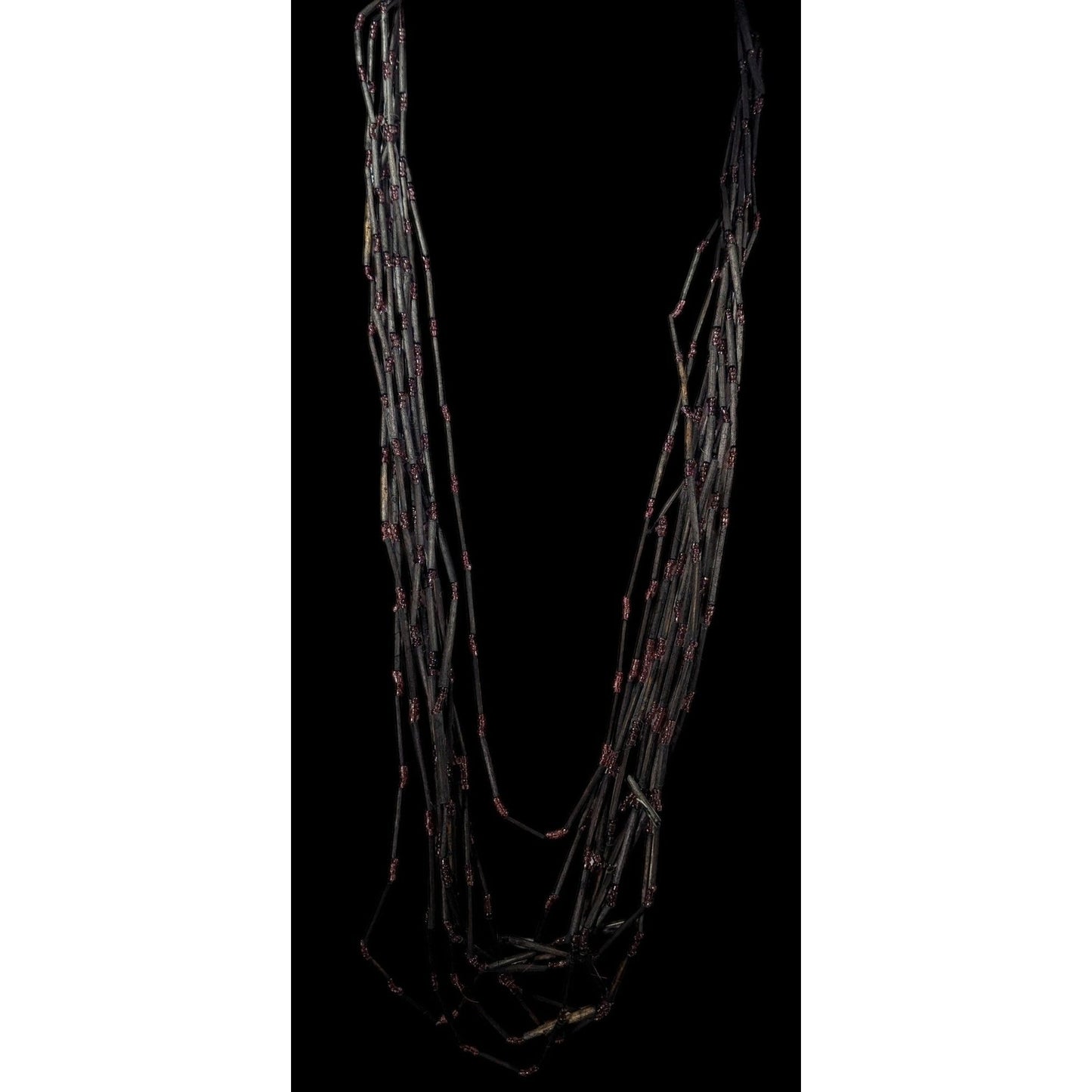 Vintage Black Wood And Glass Multistrand Necklace