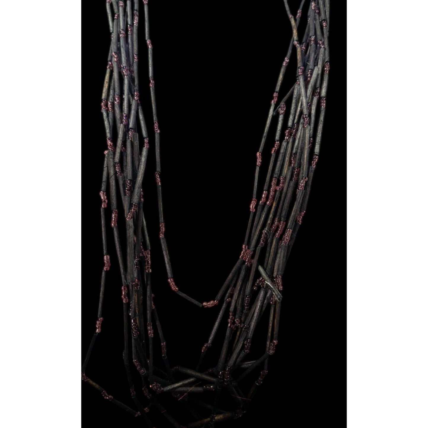 Vintage Black Wood And Glass Multistrand Necklace
