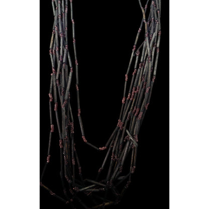 Vintage Black Wood And Glass Multistrand Necklace