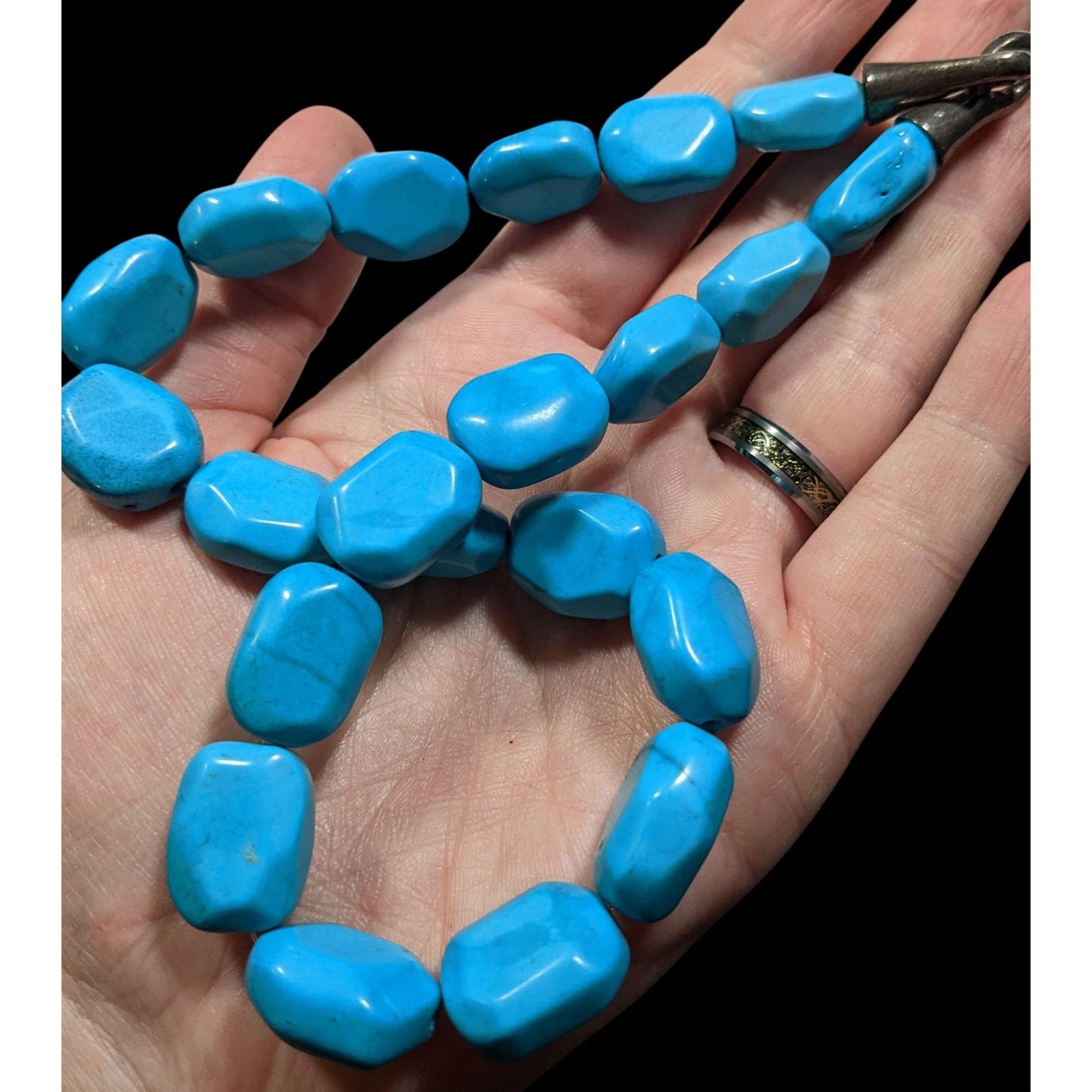 Handmade Blue Stone Beaded With Sterling Silver Clasp