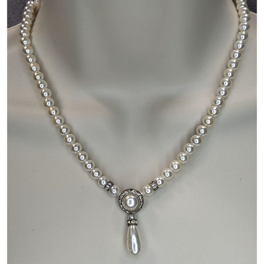 Vintage Coquette Bridal Pearl Rhinestone Teardrop Statement Necklace