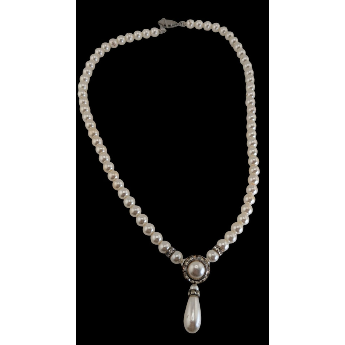 Vintage Coquette Bridal Pearl Rhinestone Teardrop Statement Necklace