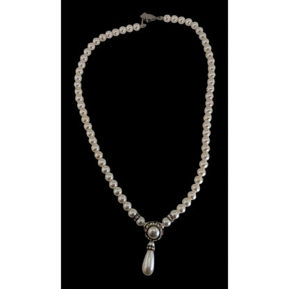 Vintage Coquette Bridal Pearl Rhinestone Teardrop Statement Necklace