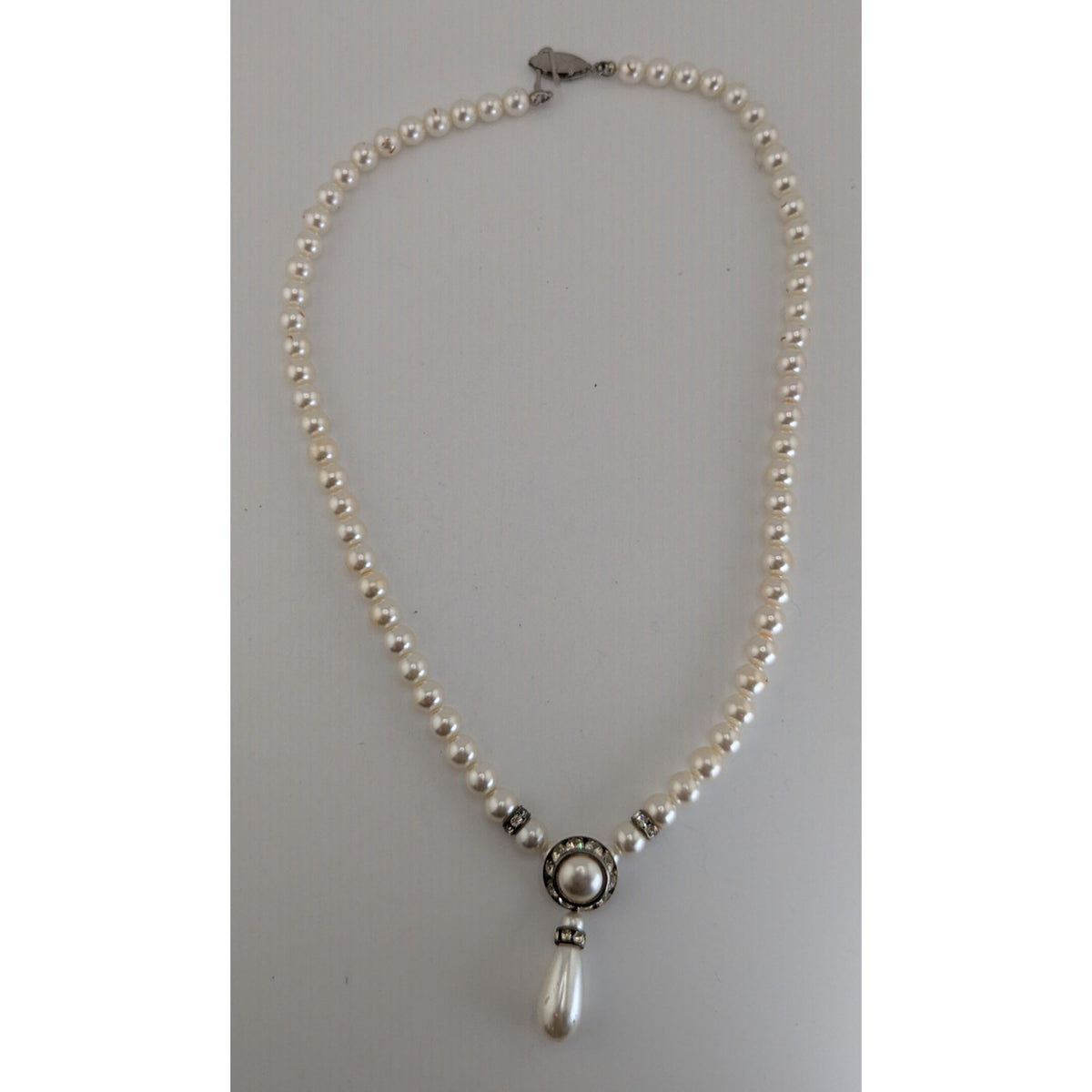Vintage Coquette Bridal Pearl Rhinestone Teardrop Statement Necklace