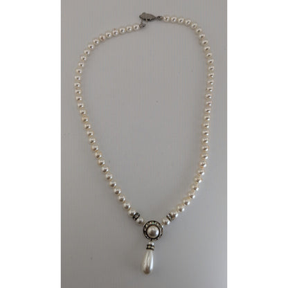 Vintage Coquette Bridal Pearl Rhinestone Teardrop Statement Necklace