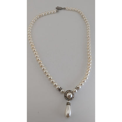 Vintage Coquette Bridal Pearl Rhinestone Teardrop Statement Necklace