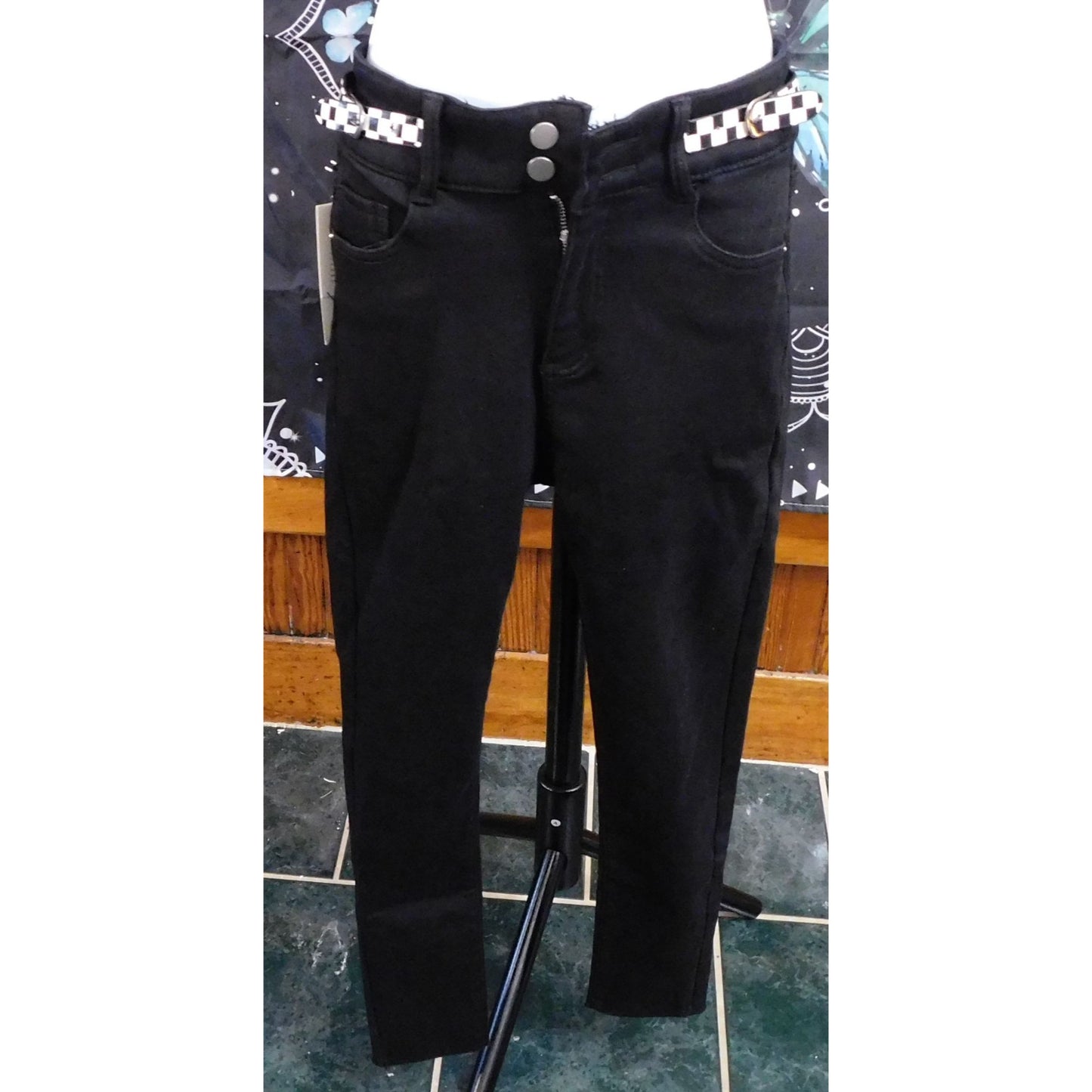 MZJ Studio Black Jeans With Checkered Accents
