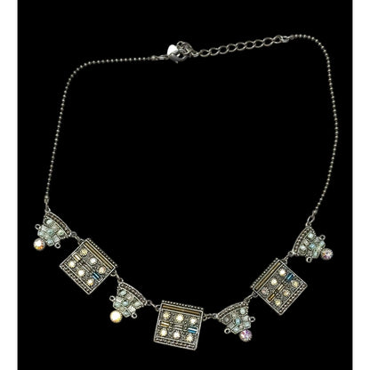 Vintage Art Deco Silver Tone Rhinestone Beaded Necklace