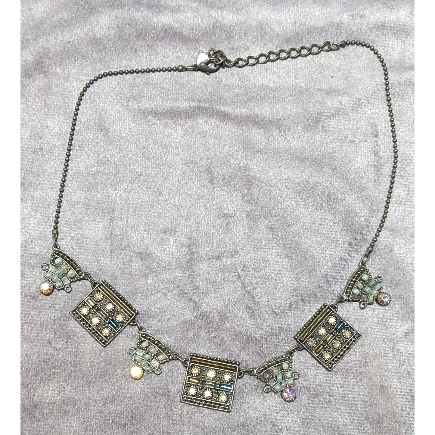 Vintage Art Deco Silver Tone Rhinestone Beaded Necklace