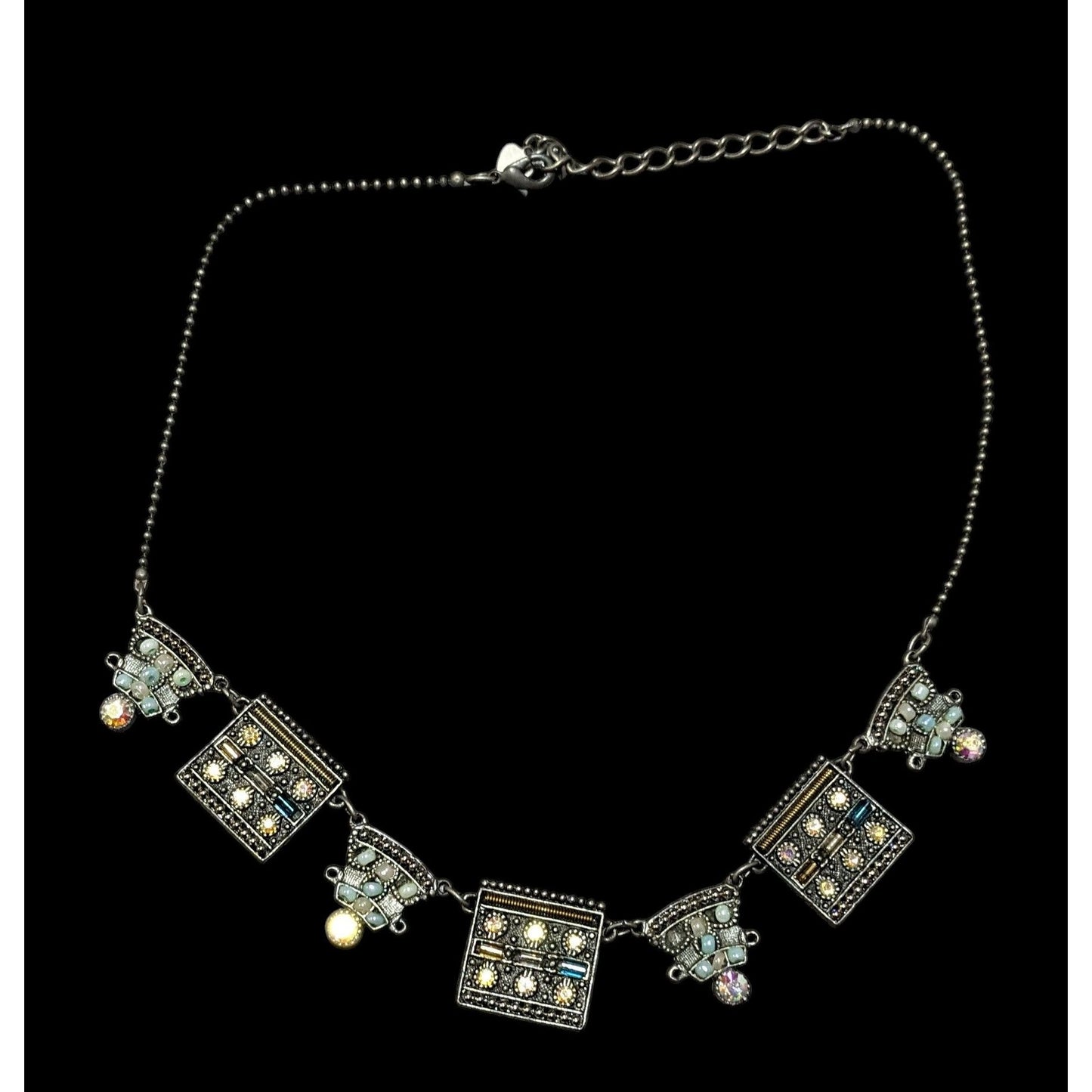 Vintage Art Deco Silver Tone Rhinestone Beaded Necklace