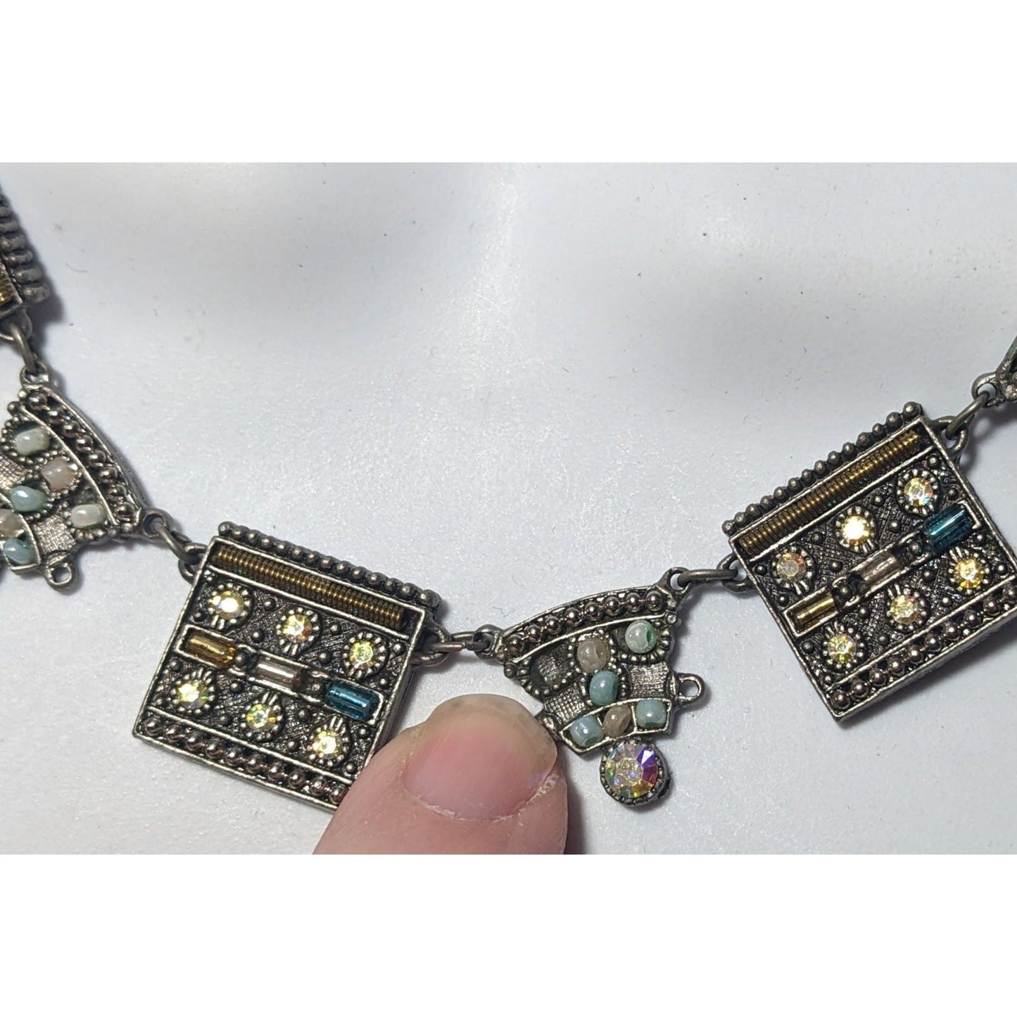 Vintage Art Deco Silver Tone Rhinestone Beaded Necklace