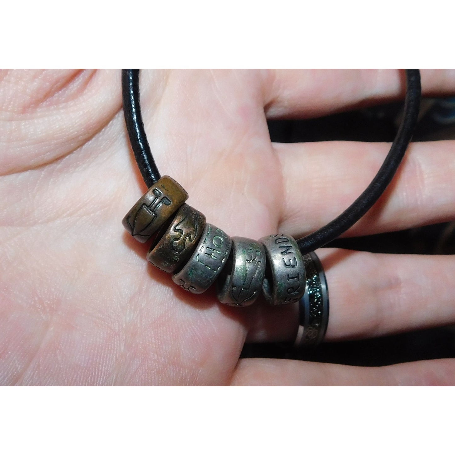 Inspirational Engraved Silver And Gold Tone Ring Necklace