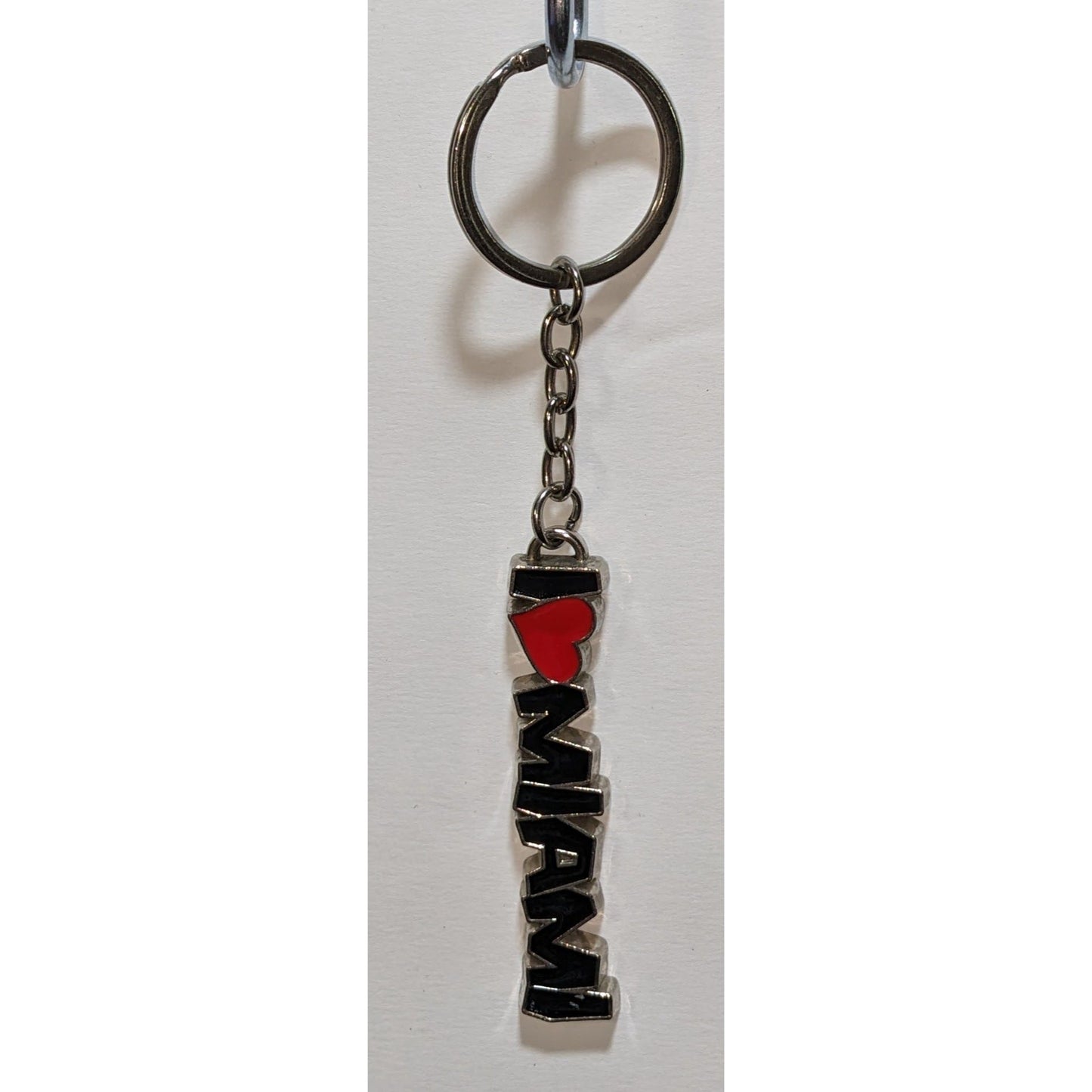 I Love Miami Keychain Red Heart & Black Text Silver-Tone Metal Souvenir