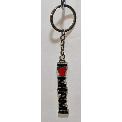 I Love Miami Keychain Red Heart & Black Text Silver-Tone Metal Souvenir