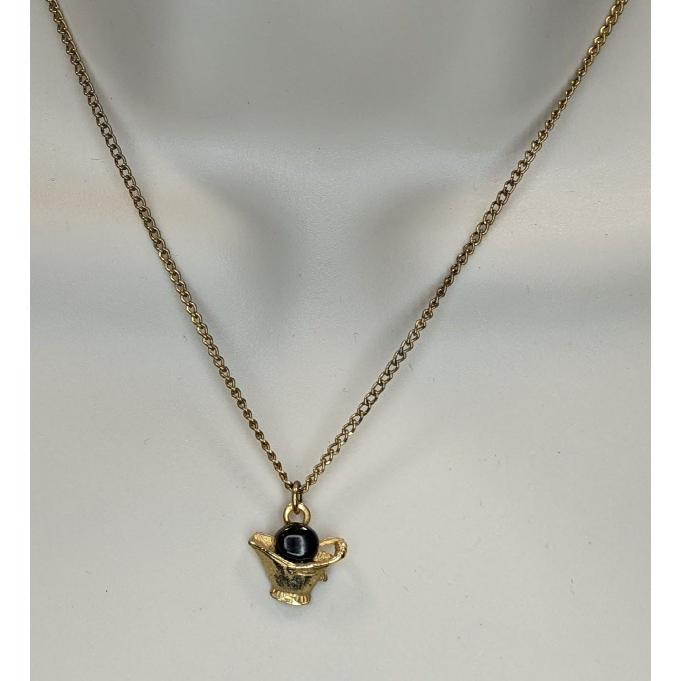 Dainty Gold Tone Coal Bucket Pendant Necklace